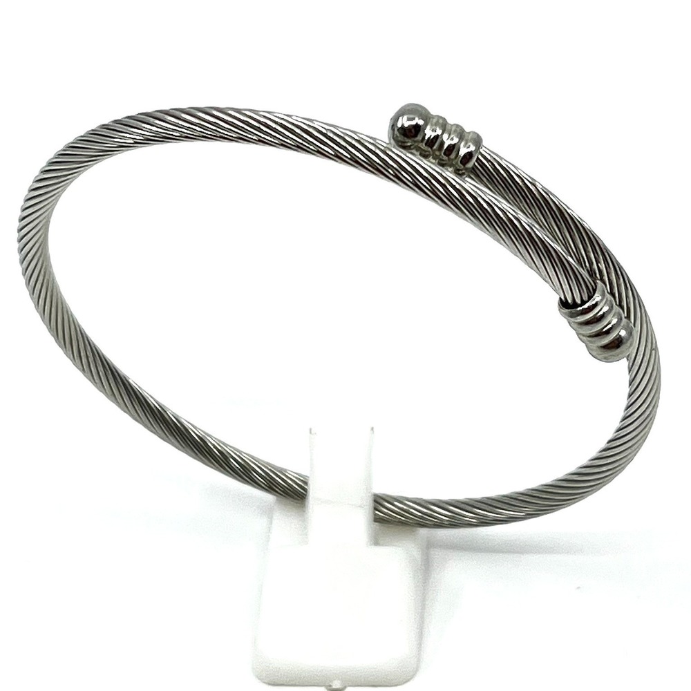 VTG Silver Tone Twisted Cable Bangle Bracelet - Designer Inspired Bypass Style